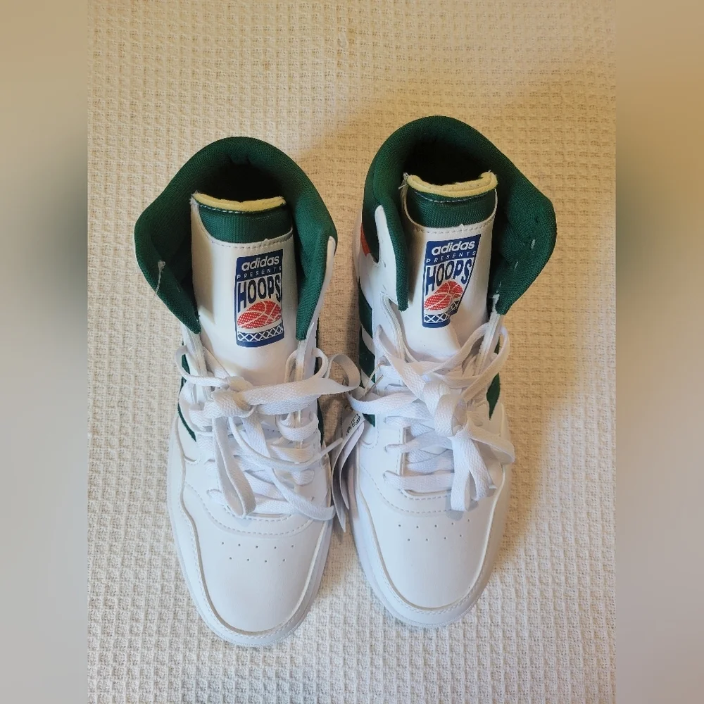 Adidas Men's White and Green High-Top Sneakers - Picture 3 of 11